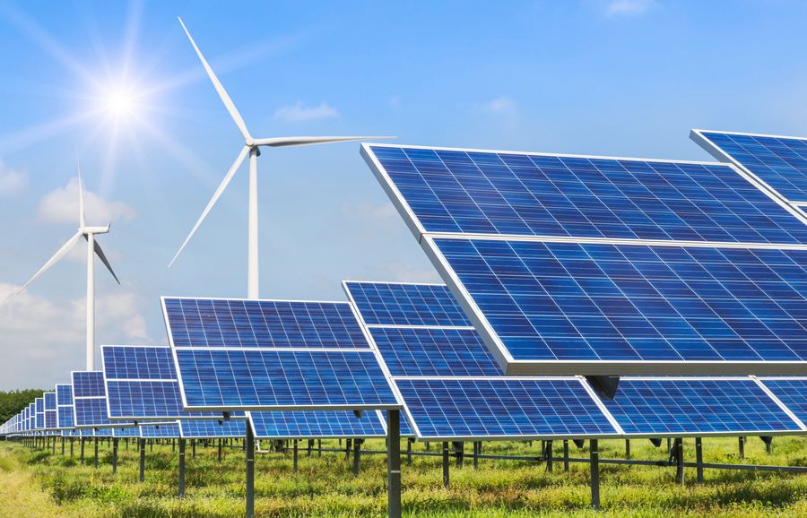 © Airubon Dreamstime.com Solar cells and wind turbines generating electricity in power station alternative renewable energy from nature